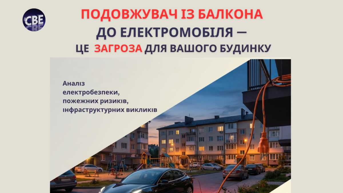 зарядка електромобіля через подовжувач з балкона електромобіль біля багатоквартирного будинку на зарядці ризик пожежі при зарядці електромобіля з розетки електромережі багатоквартирного будинку